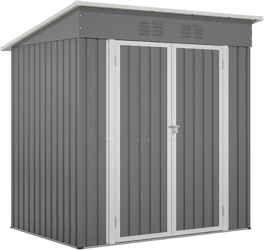 6x4 FT Outdoor Metal Storage Shed with Lockable Door & Floor Frame, Heavy-Duty Garden Tool Shed, Weatherproof Steel Utility Shed for Backyard, Patio, or Lawn Organization