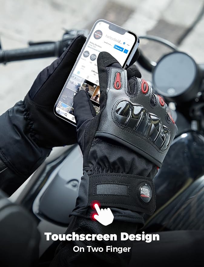 KEMIMOTO Winter Motorcycle Gloves, Rainproof Riding Warm Gloves with Touchscreen for Motorcycle Riding, ATV, UTV, Snowmobile Black-Carbon XXL