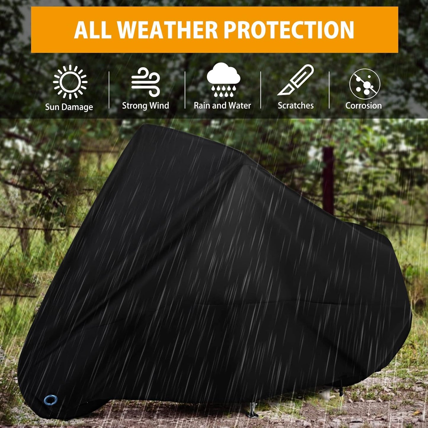 Motorcycle Cover All Season Universal Weather Waterproof Motorbike Cover with Lock-Holes & Storage Bag XXL Motorcycles Vehicle Cover for Harley Davidson, Honda, Suzuki, Kawasaki, Yamaha