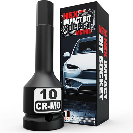 1/2" Drive 10 mm Hex Impact Bit Socket, H10 Allen Bit Socket, Metric, Cr-Mo Steel, Automotive Repair Industrial Maintenance and DIY Enthusiasts Alike