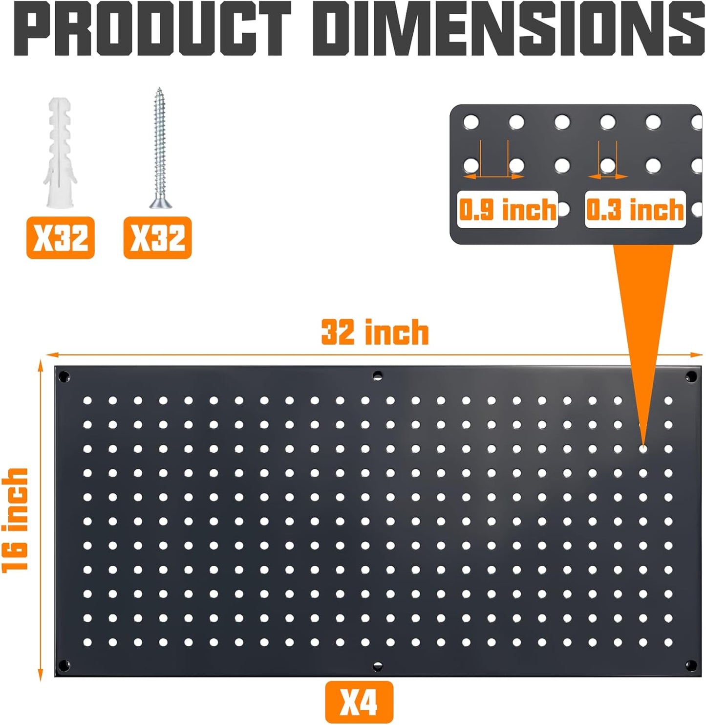 Metal Pegboard Storage System, Garage Wall Organizer, Tool Storage Panels for Workbench (Black, 31.5"x15.75"-4PCS)