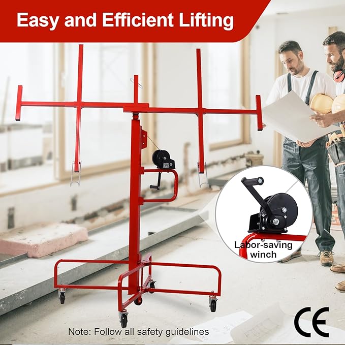 13FT Drywall Lift Sheetrock Lift, 150LBS Drywall Lift Panel Hoist with 4 Lockable Wheels for Ceiling, Drywall Rolling Lifter Panel, Drywall Jack Lift for Home & Commercial Use, Red