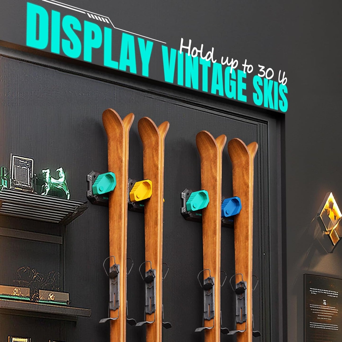 Ski & Snowboard Wall Rack for Garage Wall Fits Any Ski/board, Ski Wall Mount Holders Damage-Free Storage Rack, Garage Organization Space-Saving Winter Gear Organizer, Green, 1 Pack