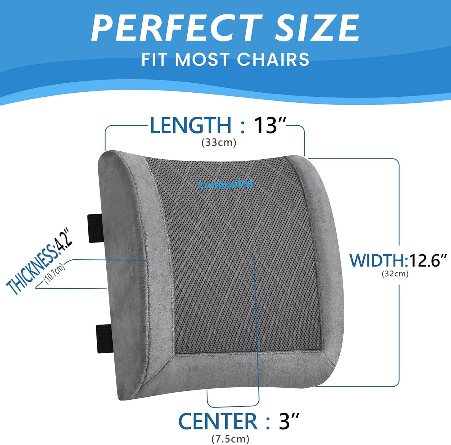 Lumbar Support Pillow for Office Chair Back Support Lumbar Pillow for Car, Gaming, Office Chair - Improve Sitting Posture & Back Pain Relief, Memory Foam, Adjustable Straps, Fluffy Grey
