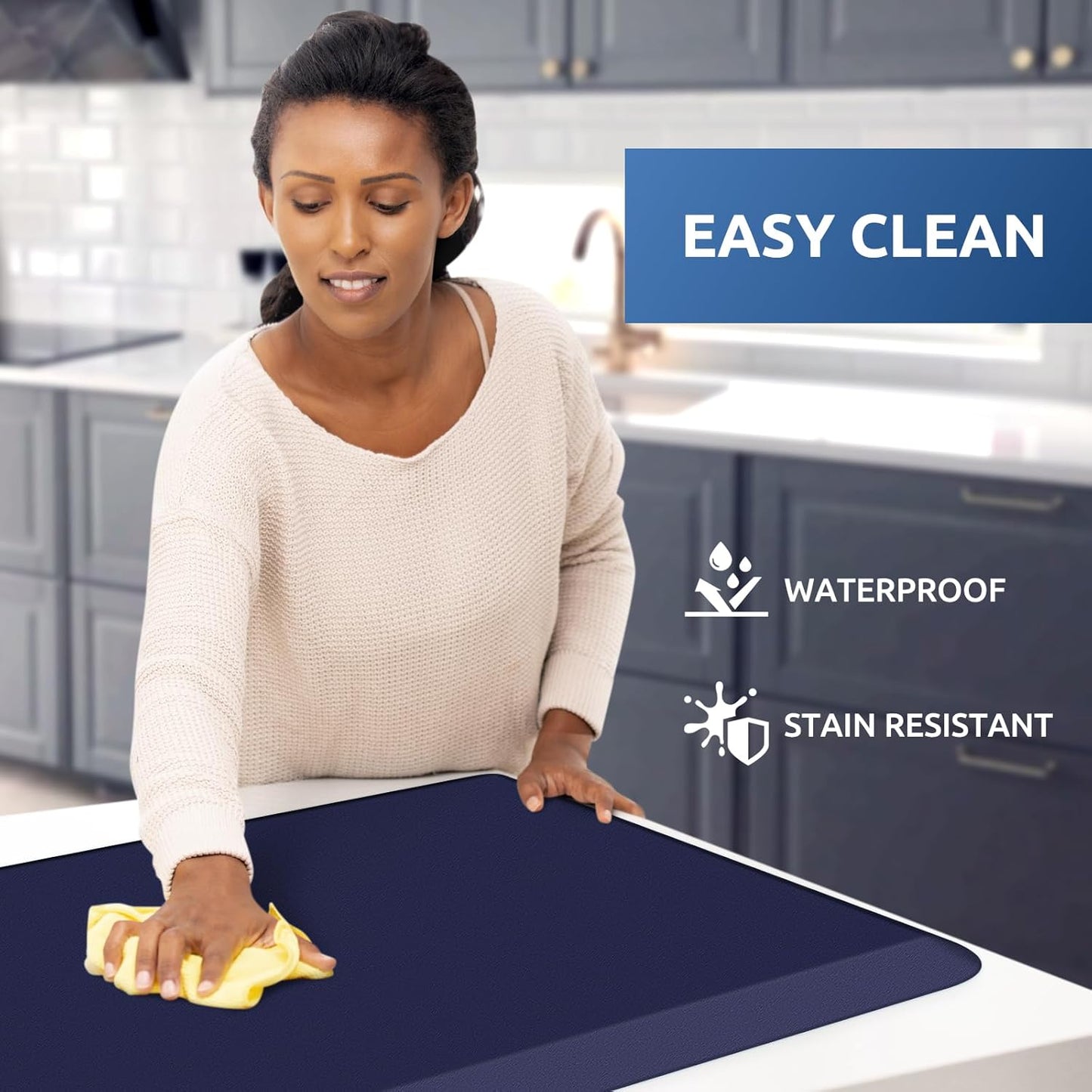 KitchenClouds Kitchen Mat Cushioned Anti Fatigue Rug 20"x32" Waterproof, Non Slip, Standing and Comfort Desk/Floor Mats for House Sink Office (Blue)