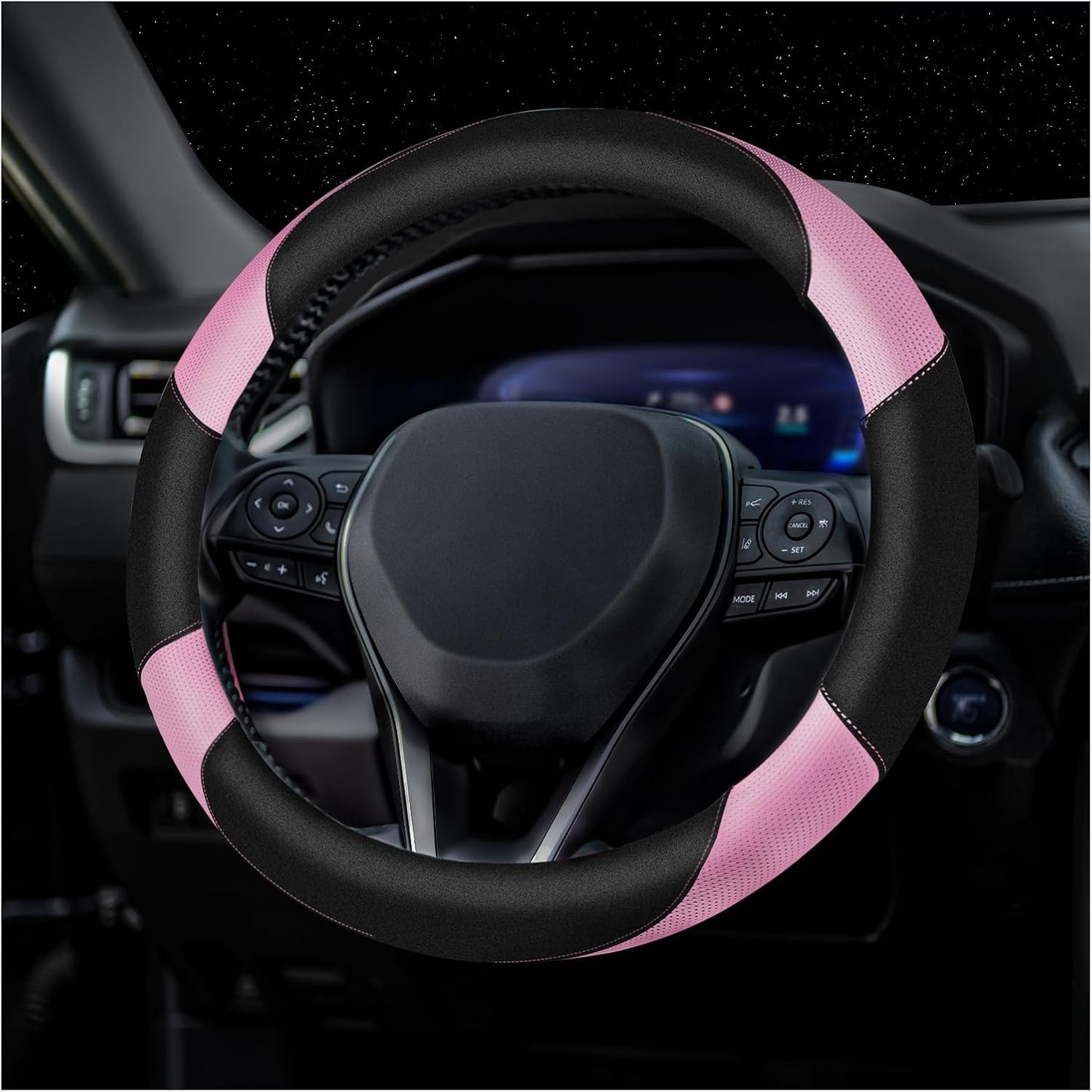 Soft Leather Steering Wheel Cover with Breathable Design and Anti-Slip Grip, Fully Compatible with Tesla, Toyota, Honda, Nissan 14.2-14.96 inch Round Steering Wheel（Sedans and SUVs）