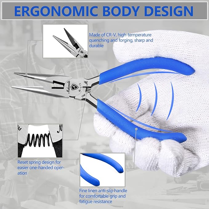 Needle Nose Pliers, mshandto Long Nose Pliers for Wire Bending, High Carbon Steel Needle Nose Plier, Serrated Jaw Pliers for Jewelry Making Electronics Repair Object Grasping Craft Making