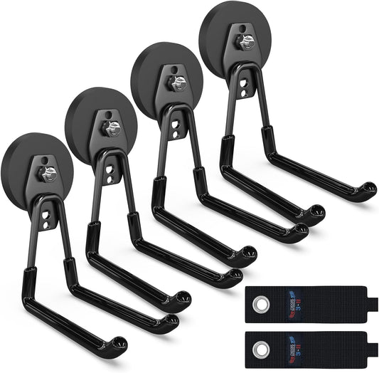 3-H Heavy Duty Magnet Garage Hooks 4 Pack, Extra Large Strong Magnetic Hooks for Hanging Cordless Power Drill, Utility Magnetic Tool Holder for Metal Cabinet, Steel Pegboard, Toolbox, Garage(Black)