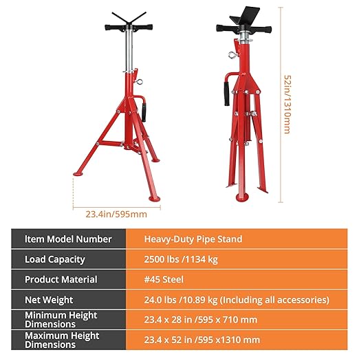 Towallmark Heavy-Duty Pipe Jack Stand, 28''-52'' Adjustable Folding Pipe Stand, 2500 lbs Load Capacity, Ideal for Welding, Automotive, and Construction Projects