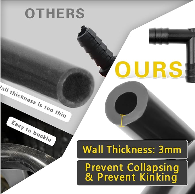 Silicone Vacuum Tubing Hose 6.6 FT 6PCS With Vacuum Connector 12 Sizes 128PCS, 1/8" 5/32" 3/16" 1/4" 5/16" 3/8" ID High Performance 130PSI, Engine Automotive Vacuum Silicone Hose Line Kits