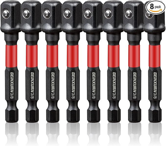 8Pcs Impact Socket Adapter Set, 3/8" Drive Square, 2.5Inches Extension Bit Socket Driver Set, Adapt Your Power Drill to High Torque Impact Wrench