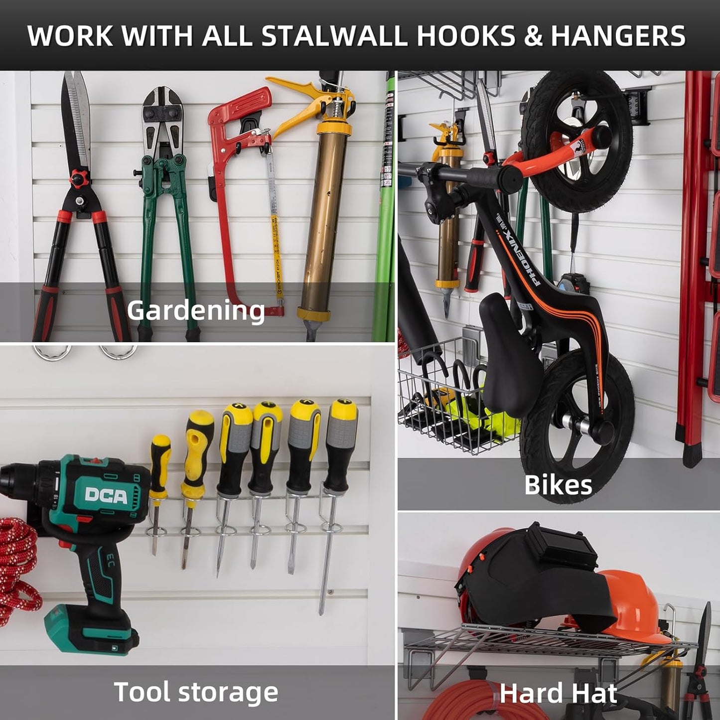 Slatwall Panel Garage Organizer, Heavy Duty Wall Mounted PVC Slat Wall Panels, Tool Organization Peg Board 4ft x 2ft (White)