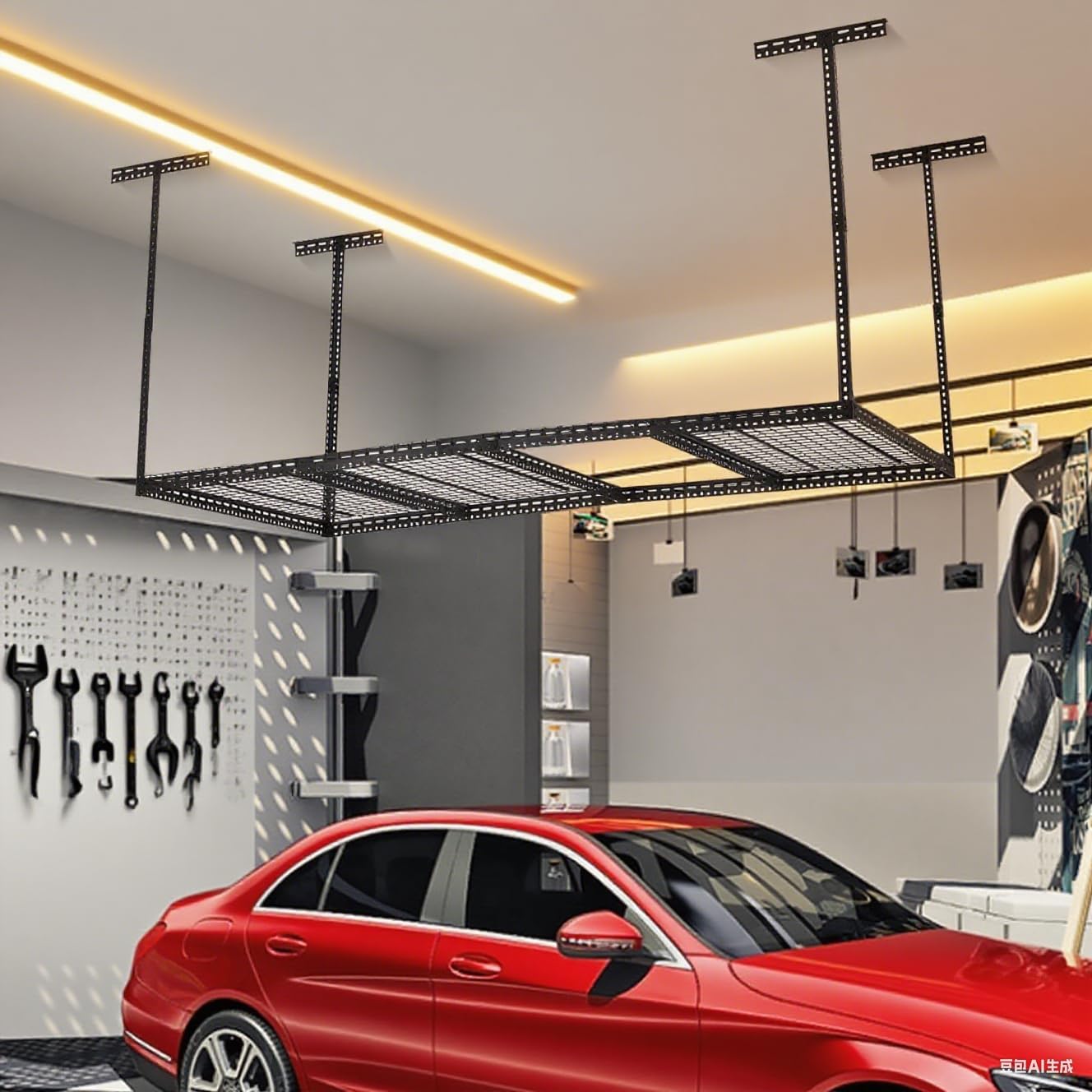 4x6 FT Overhead Garage Storage Rack, Steel Ceiling Storage Rack for Garage, Height Adjustable 22''-40", Heavy Duty 330 lbs Weight Capacity Storage Organizer System, for Basement Warehouse