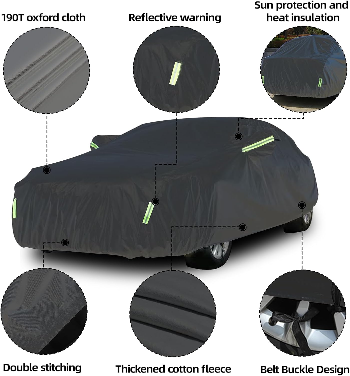 Car Cover Waterproof All Weather for Automobiles, Universal Heavy Duty Outdoor Sedan Car Covers Tarp for Sun Rain UV Protection Full Exterior Covers 190T Oxford Cloth 186 to 193 Inch