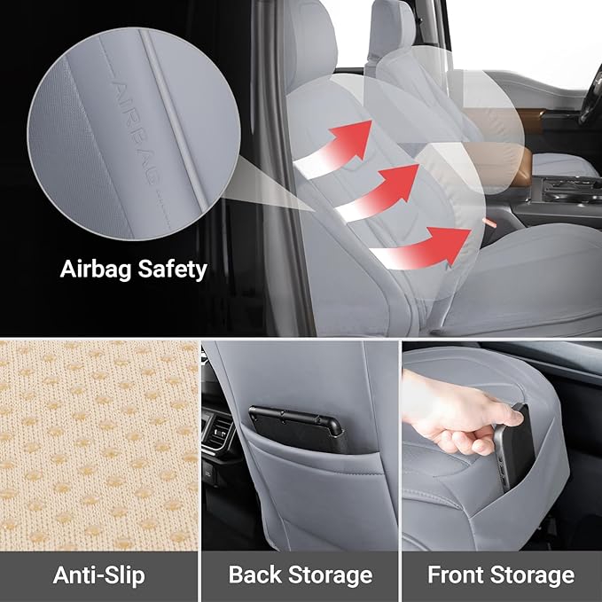 Coverland Custom Fit Car Seat Covers for Truck Compatible with [Avalanche, Sierra, Silverado 1500, 2500, 3500] Premium Waterproof Non-Slip Interior Seat Protector [Front Gray - Size Chart A106]