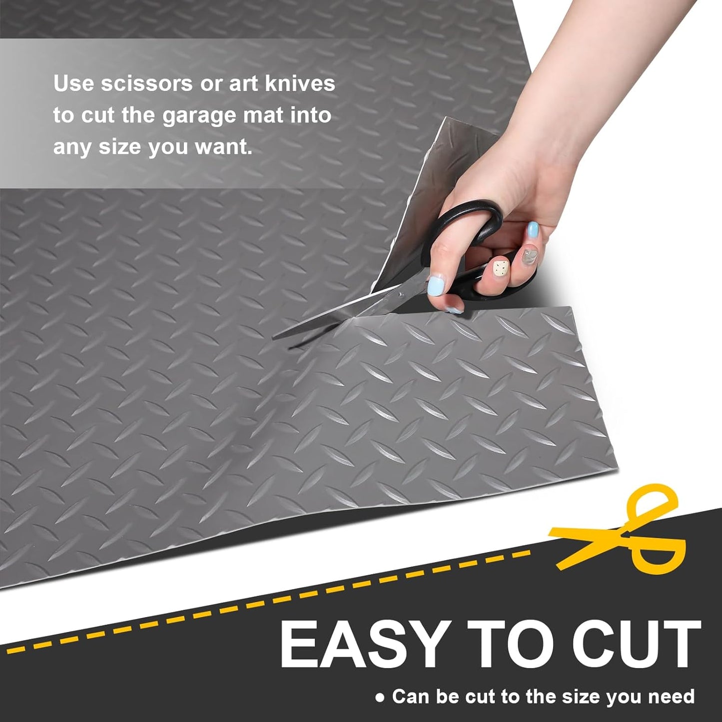 Garage Floor Mat 2.8mm Thickness PVC Garage Flooring Roll Diamond Plate Floor Mats for Garage, Workshop, Gym, Golf Cart Parking or Trailers (Grey, 7.5 x 17 FT)