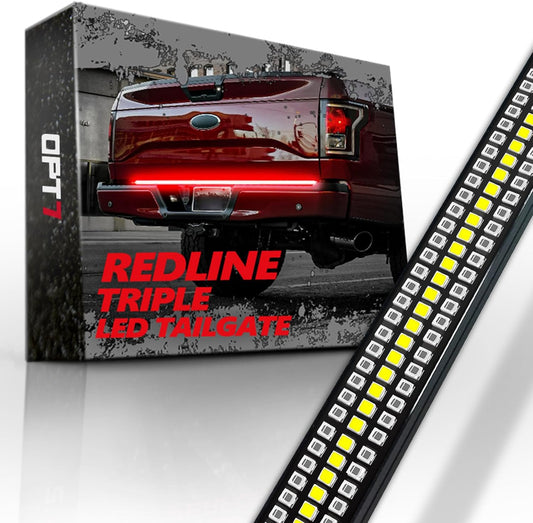 OPT7 60" Redline Triple Row LED Tailgate Light Bar w/Sequential RED Turn Signal - Weatherproof Rigid Aluminum Frame Light Strip for F150 RAM Silverado Sierra - Full Functions Reverse Brake Running