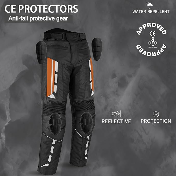 Men’s Waterproof Motorcycle Trousers – 600D Cordura Biker Pants with CE Armour, Thermal Lining & Reflective Panels