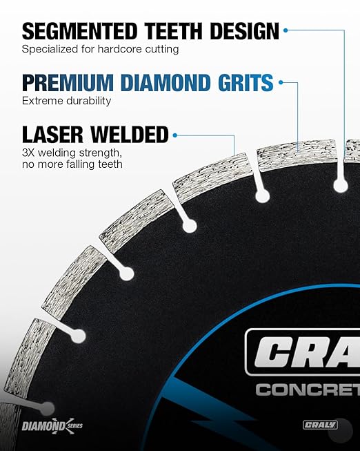 CRALY 14 Inch Super Thin Segmented Diamond Blade, 1 in Arbor, 9'' Diamond Stone Blade for Angle Grinder & Masonry Saw, Diamond Cutting Wheel for Cutting Concrete, Paver, Masonry, Stone, Granite