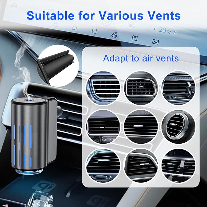 Car Air Freshener,Smart Car Air Freshener, Suitable for Car Diffusers and Home Use,Automatic On/Off,10 Scents,Car Diffusers Have 3 Adjustable Modes,Car Essential Oil Diffusers Have 10 Refill Bottles