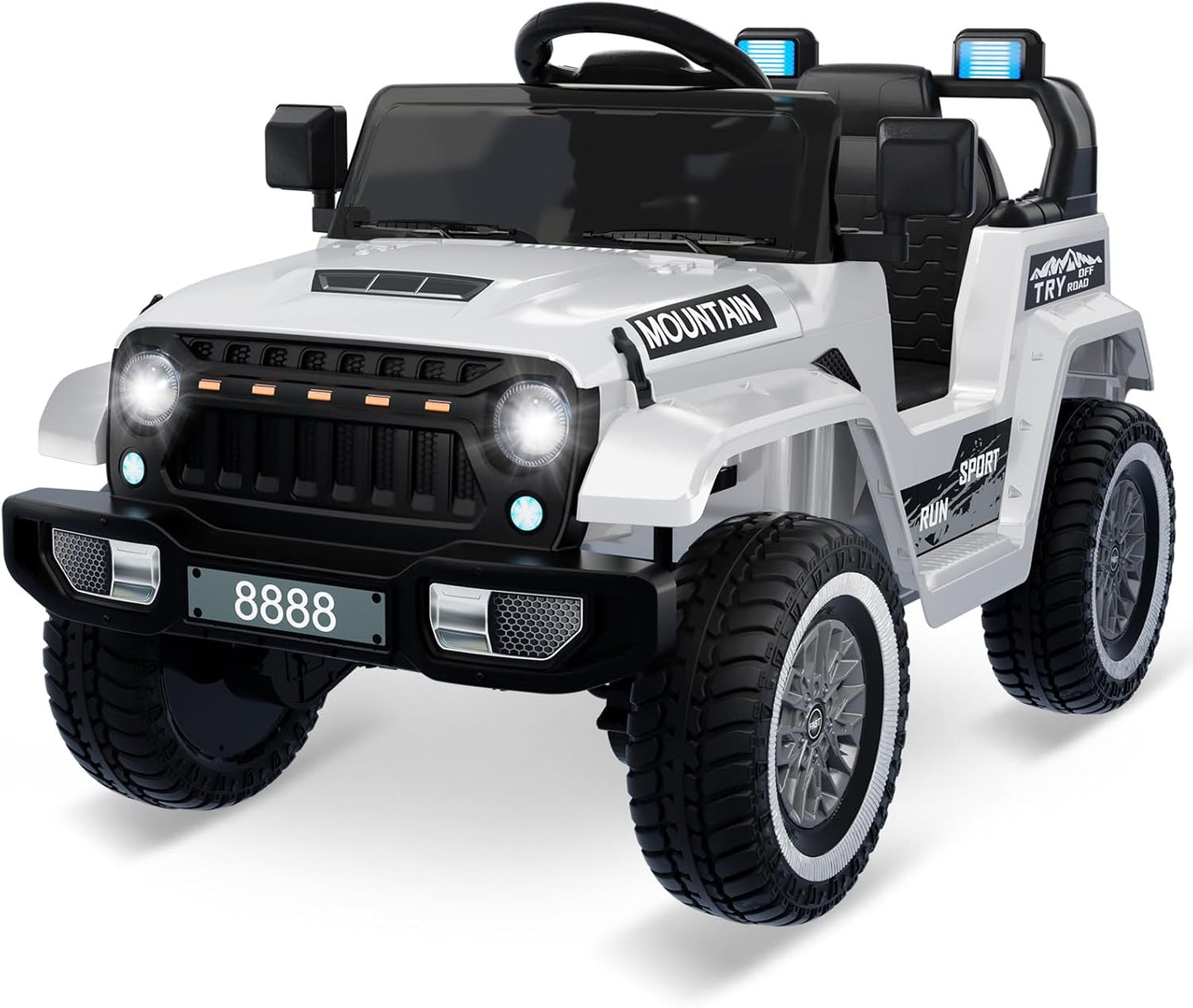 12V Kids Ride On Truck Car, Battery Powered Electric Vehicles with Remote Control, Spring Suspensions, 3 Speeds, LED Lights, Music, MP3, Ride On Toy Car for Children Toddles Boys Girls, White
