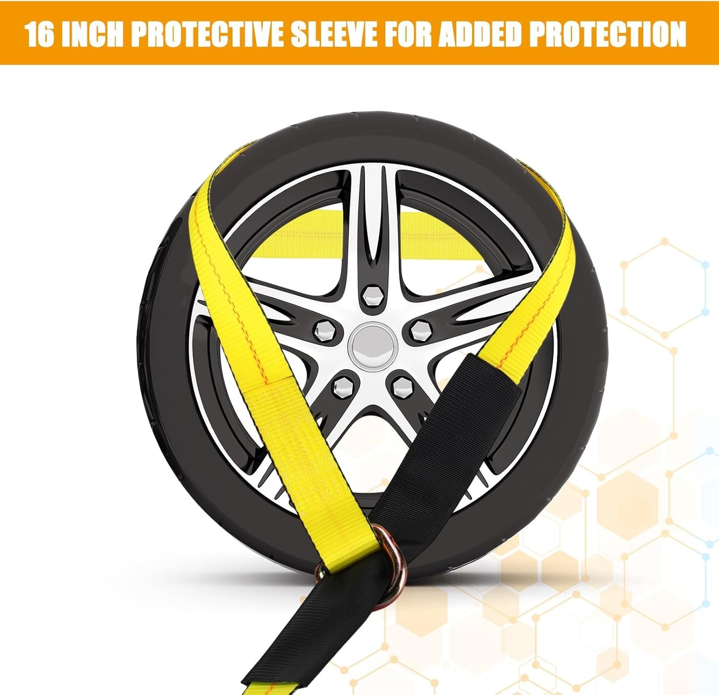 8Pack 2" X 10 ft Tow Truck Straps Lasso Wheel Lift Straps Lasso Tow Strap with D Ring 11, 000 Lbs Break Strength Auto Tie Down Auto Hauler for Trailer Truck Tie(Yellow)