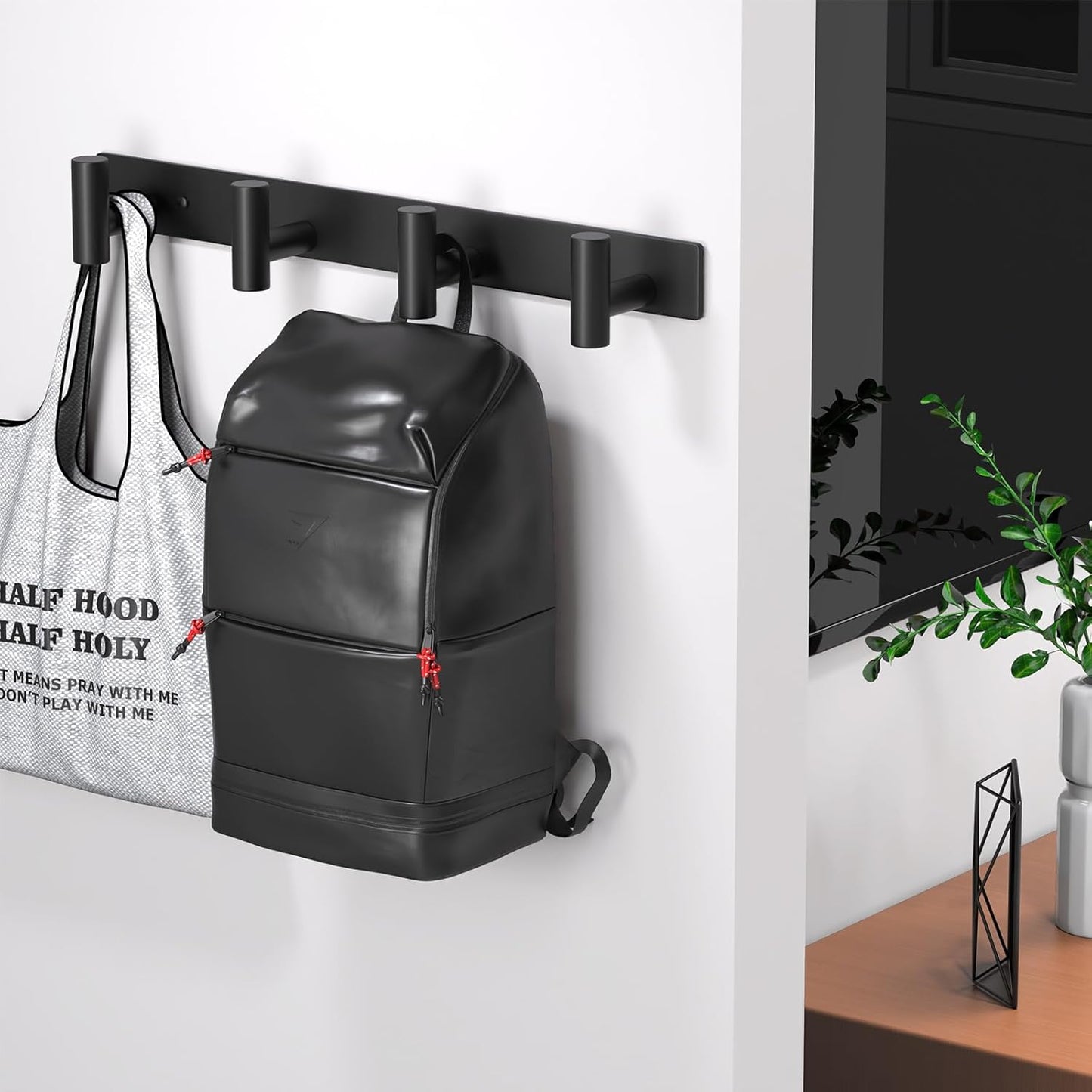 Wall Mounted Coat Rack-4 Hooks, Heavy Duty Stainless Steel Hook Rail for Towel Coat Hat Purse Bag Jacket, Towel Hooks for Entryway Bathroom Kitchen (Black 4 Hooks - 1 Pack)