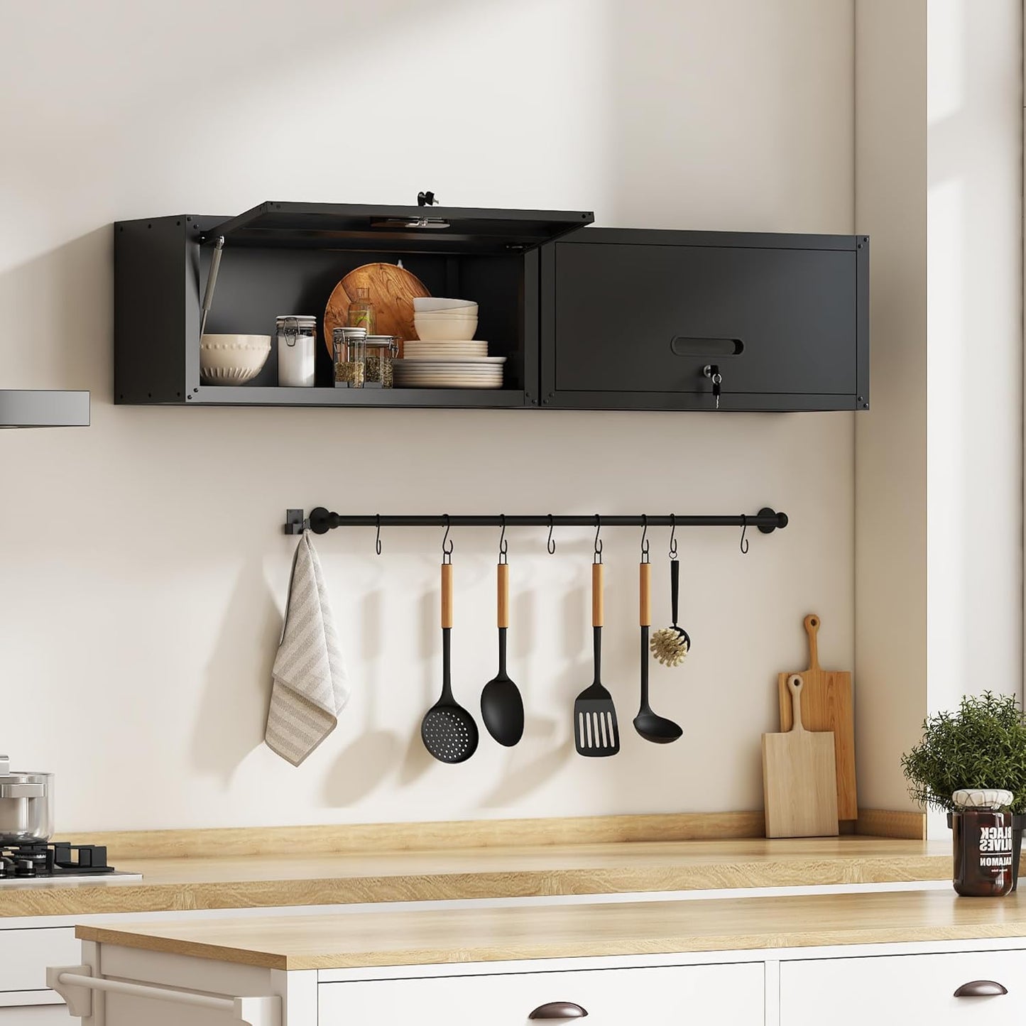 Garage Wall Cabinet,Metal Wall Cabinet with Doors and Adjustable Shelves,Steel Utility Wall Mounted Tool Cabinets for Home,Office,Kitchen,Warehouse