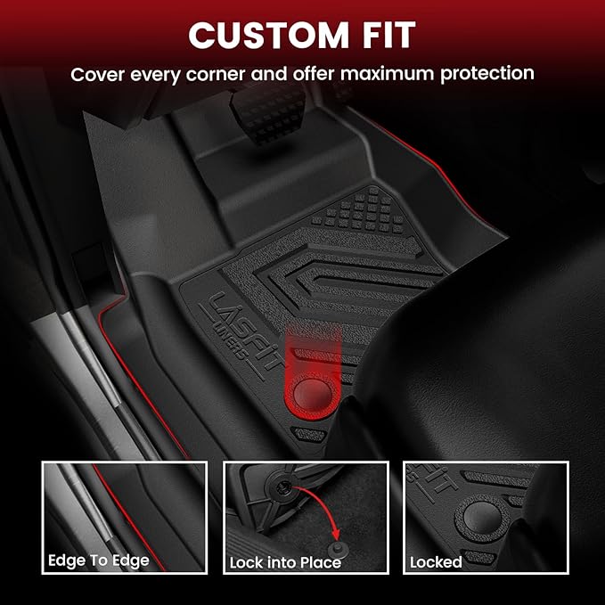 LASFIT Floor Mats & Trunk Mat for Land Rover Defender 110 2020-2025, TPE All Weather Custom Fit Floor Liner for Defender 110 7-Seater Full Set Car Mats and Cargo Liner, Black