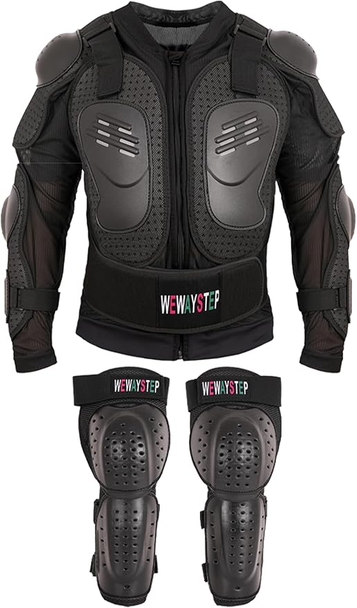 Kids Motorcycle Jacket Dirt Bike Gear,Motocross Spine Chest Protector Armor Suit with Knee Shin Guards