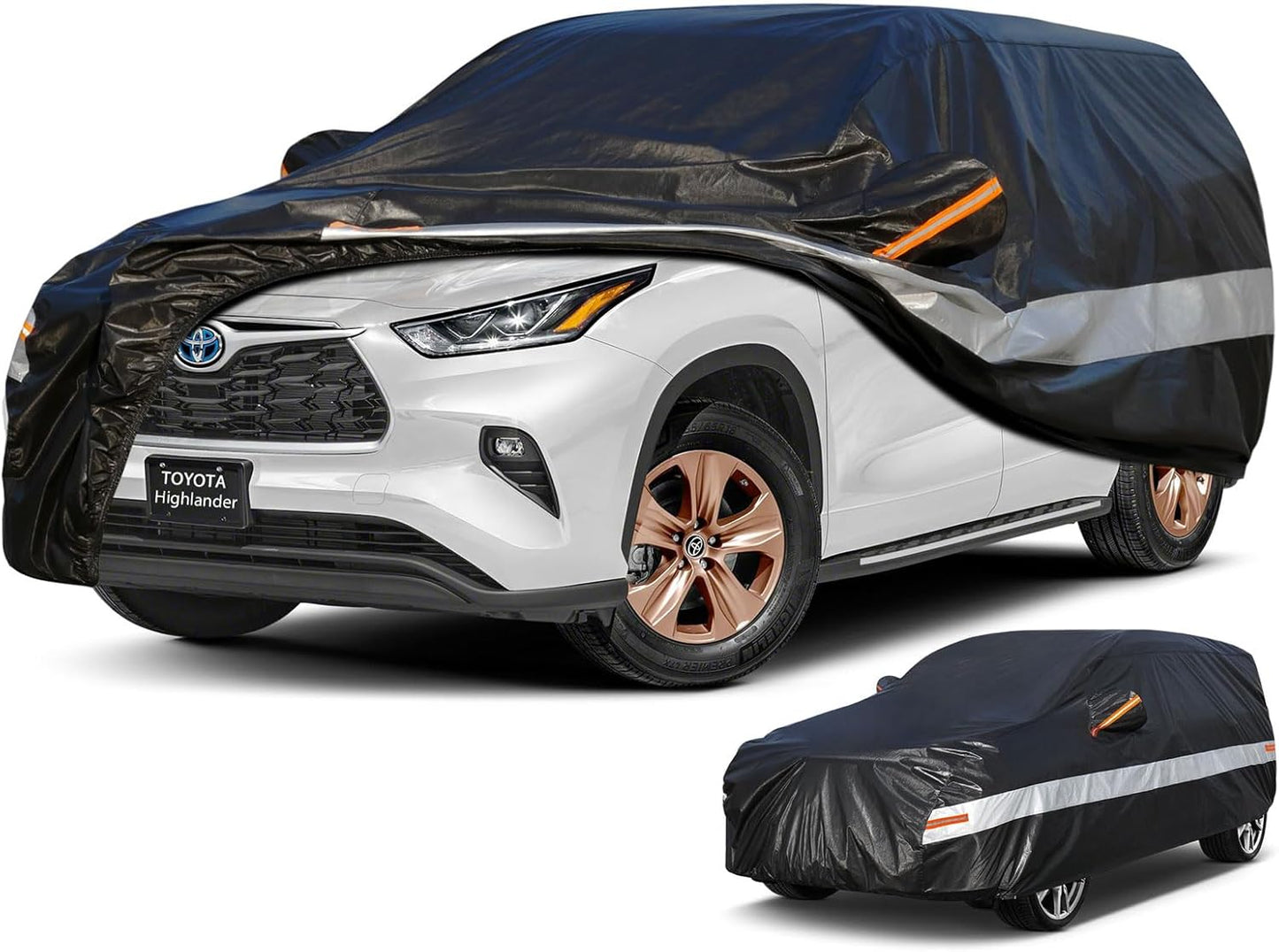 10 Layers SUV Car Cover Custom Fit for Toyota Highlander (2007-2025) Waterproof All Weather for Automobiles, Outdoor Full Cover Sun UV Rain Protection with Cotton.Black