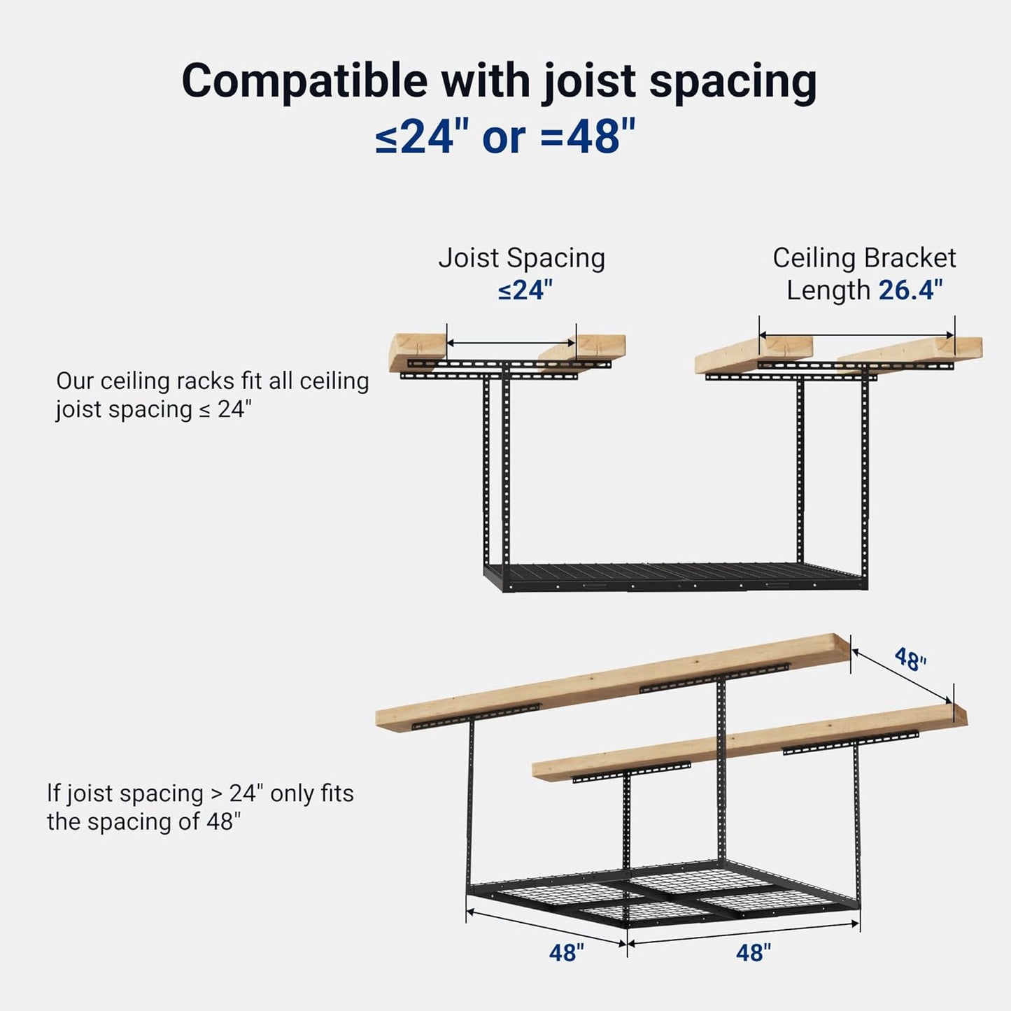 FLEXIMOUNTS 4x4FT Garage Storage Rack Overhead, Adjustable Ceiling Storage Racks, Metal Garage Organization System with 350LBS Weight Capacity(Black)