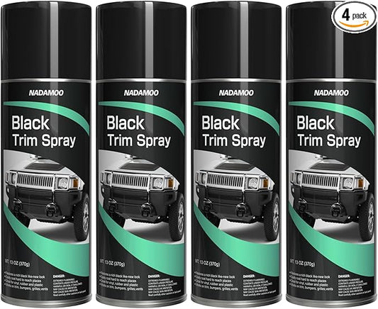 NADAMOO Automotive Black Trim Spray Paint, 4 Cans, Instantly Revives Color for Car Plastic Vinyl Rubber, Vehicle Exterior and Interior Plastic and Trim Restorer Aerosol Paint Can, Satin Finish