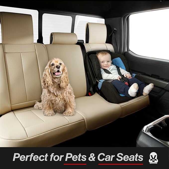 Coverland Custom Fit Car Seat Covers for Truck Compatible with [2004-2008 Ford F150 SuperCrew Cab] Premium Waterproof Non-Slip Interior Seat Protector [Full Set Beige- Size Chart X156]