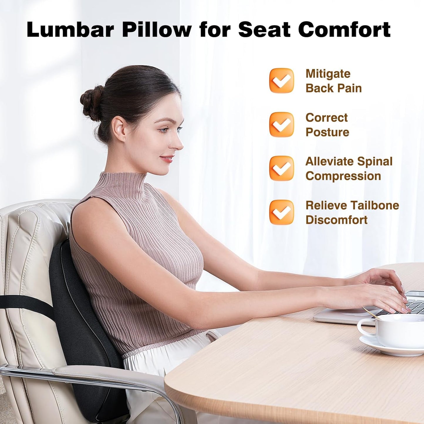 Lumbar Support Pillow for Office Chair, Back Support Pillow for Car, Recliner & Bed, Memory Foam Lower Back Cushion for Pain Relief & Improve Posture, Mesh Cover, Adjustable Straps, Gifts