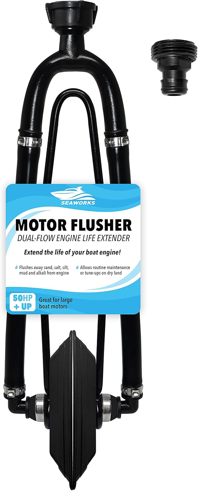 Dual Feed Muff Style Boat Motor Flusher | Use for Antifreeze Winterization or Common Water Flush | 5/8 Inch Standard Garden Hose Connection