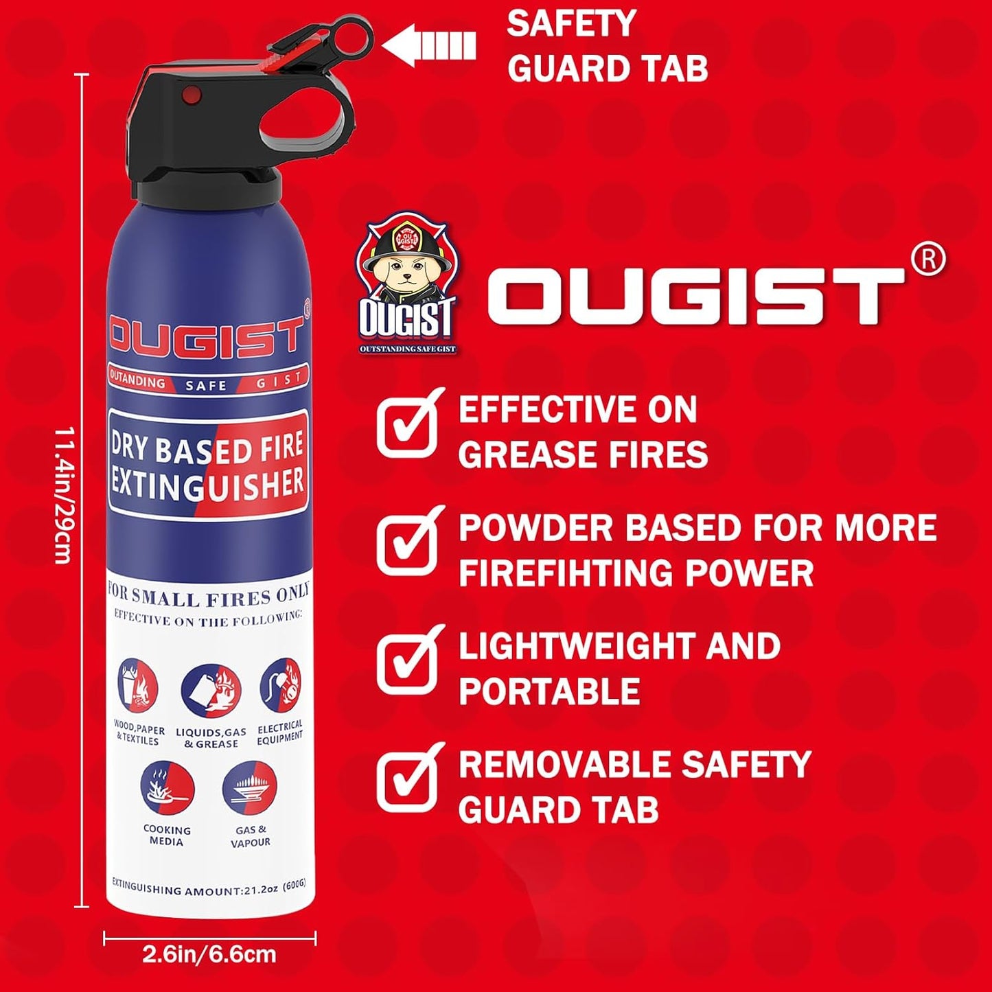 Fire Extinguisher for Home & Vehicle - 600g Fire Extinguisher | Grease & Electrical Fire Extinguisher for Kitchen, Car, Portable (1-Pack)