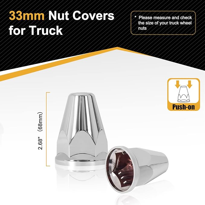 60Pcs Lug Nut Covers 33mm Bullet Flanged ABS Chrome Plastic Push-on Anti-Rust Standard Flanged Nut Covers for Semi Trucks, Trailers, Trucks, RVs