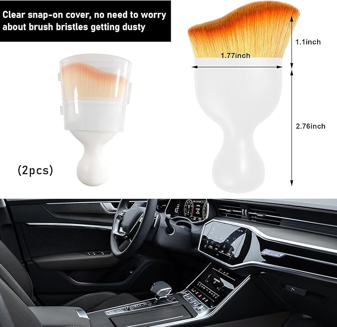 Alupee Car Detailing Brush, Curved Soft Bristles Auto Removal Dust Collectors, Universal Vehicle Dashboard, Air Conditioner Vents etc RV Interior Cleaning Tool Accessories (White-Yellow)