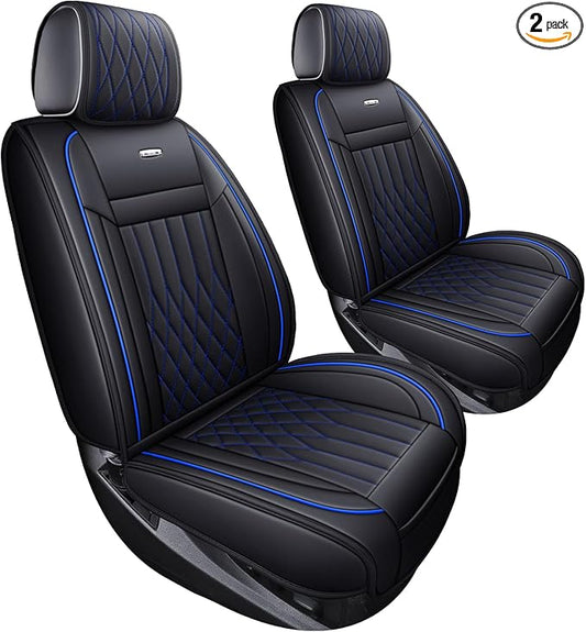 Aierxuan 2Pcs Front Chevy Silverado GMC Sierra Car Seat Covers, Custom Fit 2007-2025 1500 2500 HD 3500 HD Crew, Double, Extended Cab or Pickup Truck, with Waterproof Faux Leather (Black and Blue)