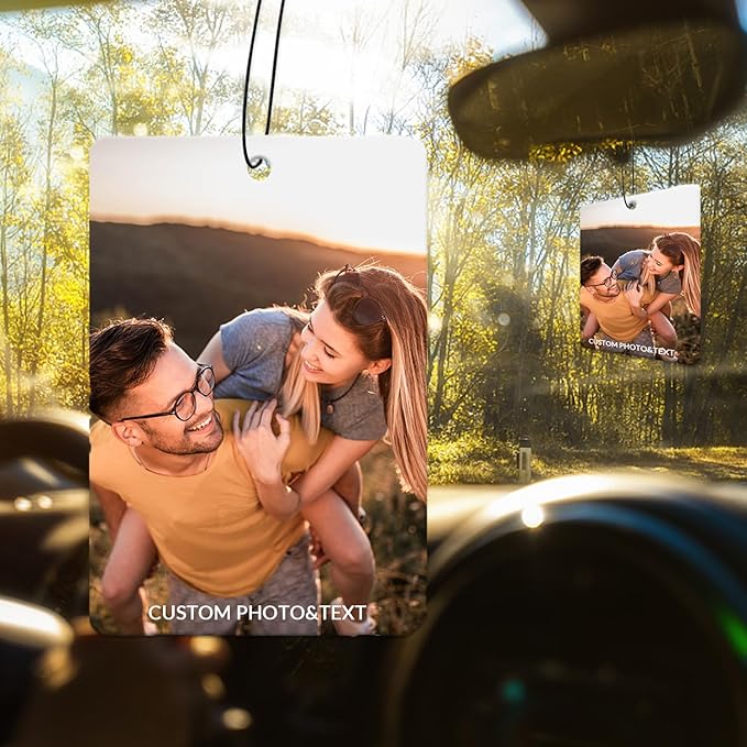 Custom Air Fresheners with Picture,Double-sided Custom Photo Air Freshener,Personalized Car Mirror Decor Hanging,Car Hanging Ornament (Rectangle)
