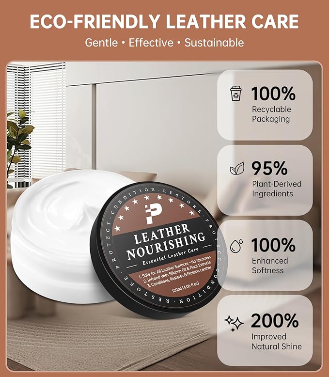 Leather Conditioner - 2 Pack Deep Conditioning Care for Leather Seats, Car Interior, Moisturizes & Protects Couch, Purses, Boots, Shoes & Furniture - Natural Plant-Based, Family & Pet Safe
