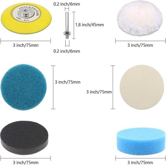 Car Headlight Restoration Kit, 3 Inch Car Polishing Sanding Discs with 1/4 Inch Shank Backing, Scouring Pads, Buffing Sponge, Soft Interface, Woolen Buffer, 41PCS