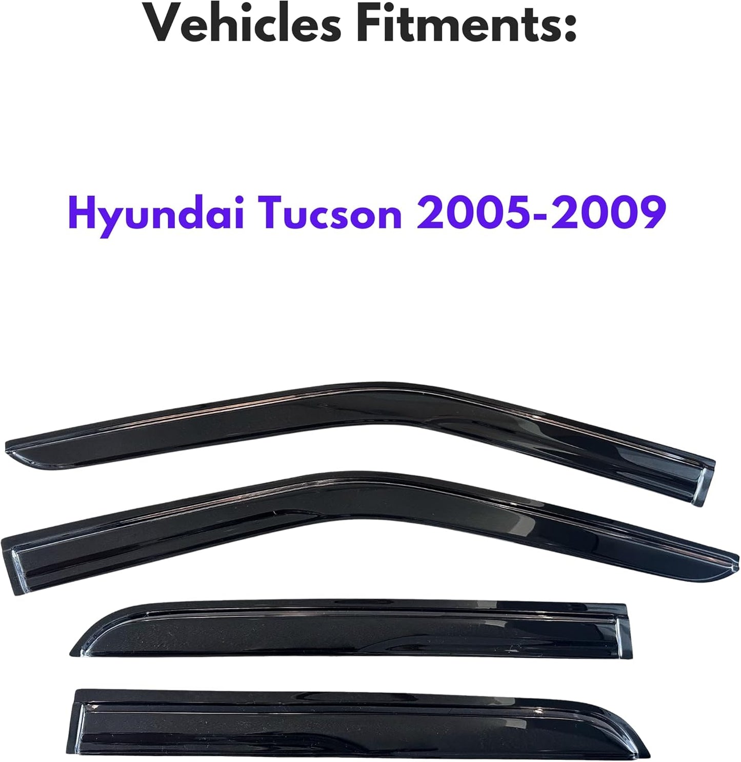 KPY Window Visor Compatible with Hyundai Tucson 2005-2009, 4PC Rain Guard Side Window Vent Deflectors Tape-On Mugen Style, 2005 2006 2007 2008 2009
