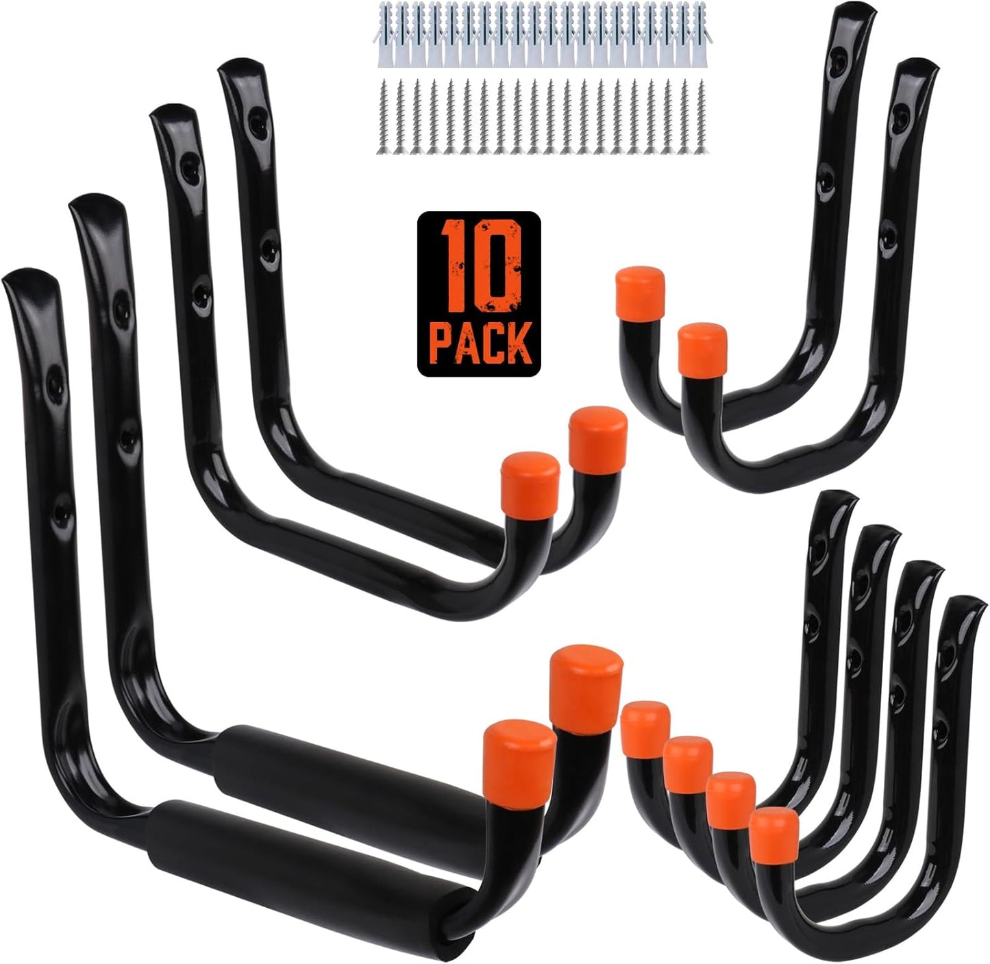 HORUSDY 10-Pack Heavy Duty Garage Storage Hooks Assorted Utility Hooks, 9", 7", 5", 3.5", 3" Two Each