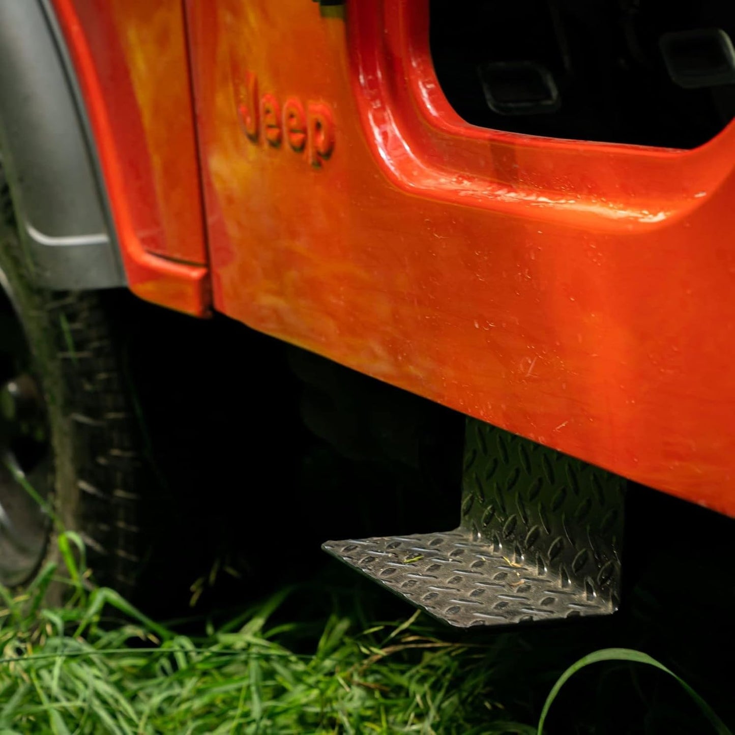 CJ5 Side Steps Compatible with Jeep © CJ Vehicles (Pair) - Solid Steel Construction - Metal Diamond Treadplate Traction Design - Universal Fitment on Classic CJ-5 (CJ7 Cutout)