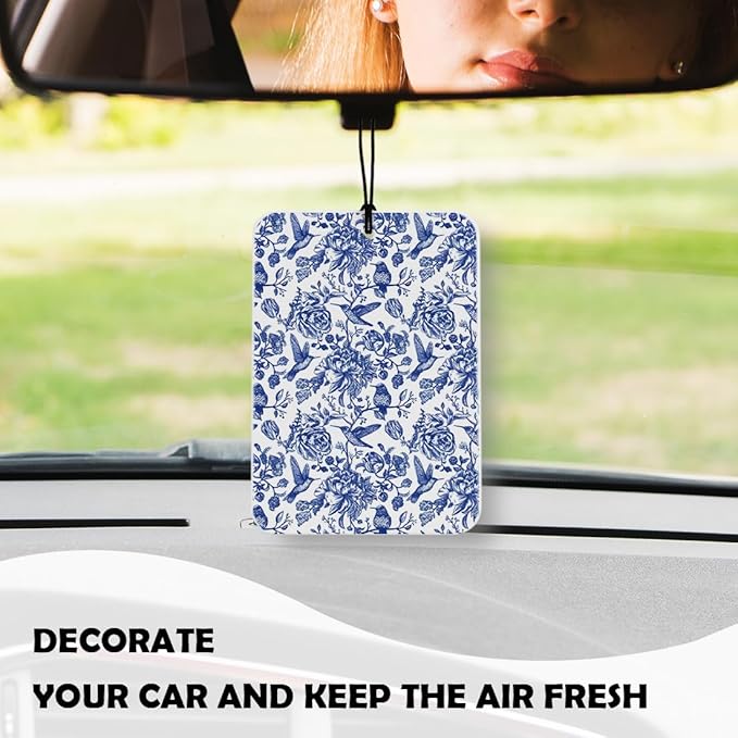Chinoiserie Vintage Floral Bird Car Air Freshener 3 Pcs, Blue and White Grandmillennial Cottagecore Flower Decor for Cars Closet Drawer Books Accessories Gifts