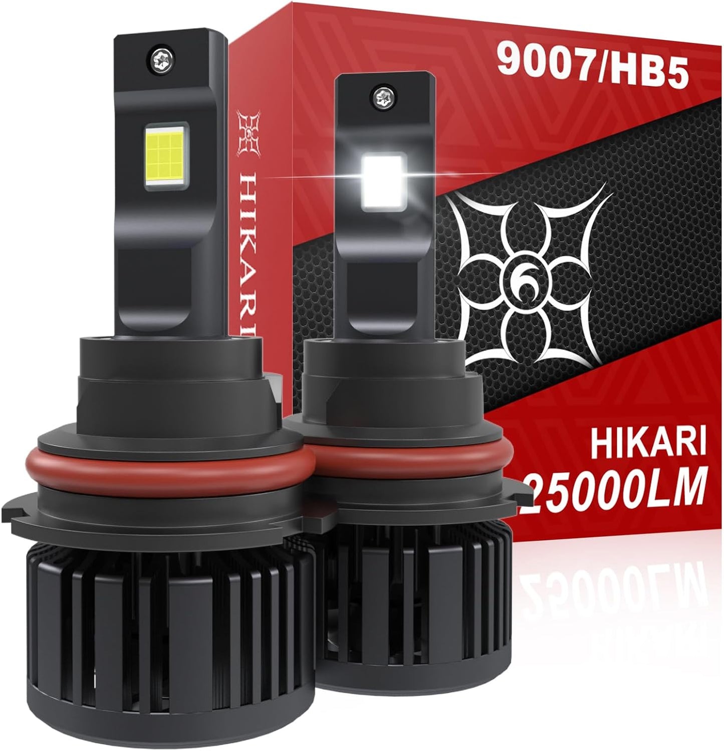 Hikari 2025 25000LM 9007 HB5 Dual Beam LED Bulbs, Fog Light, 45W Upgraded Core Chips, High Lumens LED Kit, 6000k Cool White, IP68 Waterproof, Foglight