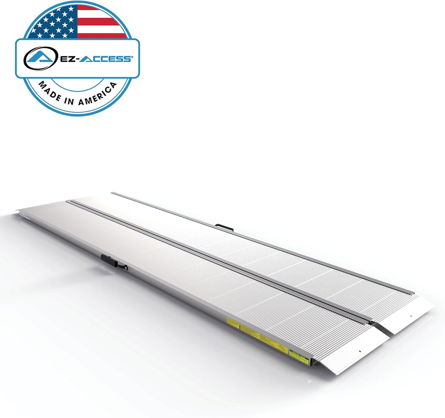 EZ-ACCESS Traverse 8 Foot Durable Aluminum Singlefold Edgeless Curbless Portable Folding Car Loading Ramp with Carrrying Handles, Silver