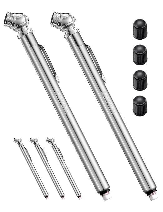 AstroAI 5 Pack Pencil Tire Pressure Gauge (10-75PSI) Stainless Steel Body and Metal Made Nozzle for Vehicles